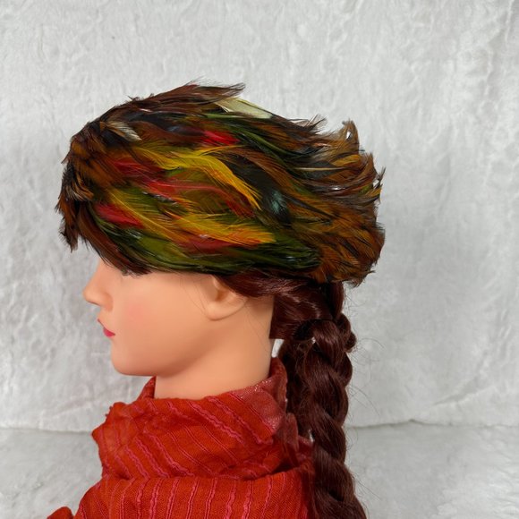 Vintage 1950s Feathered Pill Box Hat Multicolor Feathers Pheasant main image 8